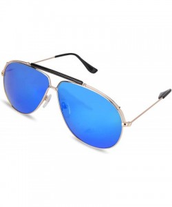 Aviator Premium Military Style Classic Aviator Sunglasses - Polarized - Men Sunglasses - UV 400 Protectio - Golden /Blue - C8...