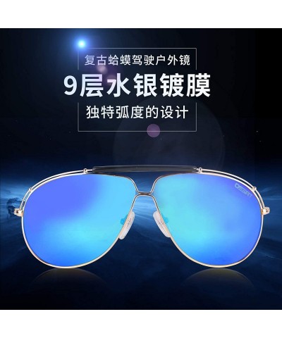 Aviator Premium Military Style Classic Aviator Sunglasses - Polarized - Men Sunglasses - UV 400 Protectio - Golden /Blue - C8...