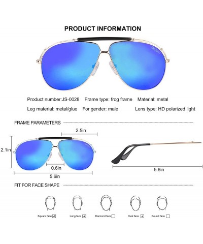 Aviator Premium Military Style Classic Aviator Sunglasses - Polarized - Men Sunglasses - UV 400 Protectio - Golden /Blue - C8...