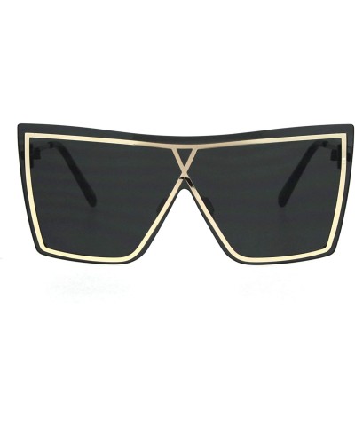 Oversized Oversized Square Womens Sunglasses Layered Rim Modern Shades UV 400 - Gold (Black) - CB18SQ4MW66 $22.10