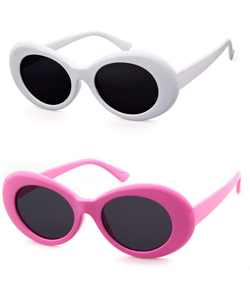 Oversized Clout Goggles Retro Vintage Oval Kurt Cobain Inspired Sunglasses Thick Frame Round Lens Glasses - White&pink - C518...