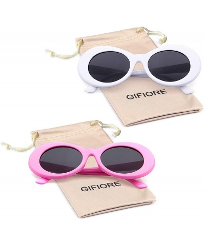 Oversized Clout Goggles Retro Vintage Oval Kurt Cobain Inspired Sunglasses Thick Frame Round Lens Glasses - White&pink - C518...