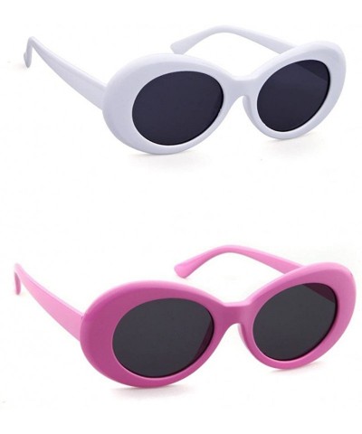 Oversized Clout Goggles Retro Vintage Oval Kurt Cobain Inspired Sunglasses Thick Frame Round Lens Glasses - White&pink - C518...