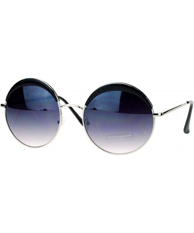 Round Womens Round Circle Sunglasses Metal Frame Eyebrowed Top Fashion - Silver Black - C3180QQK9CZ $19.87