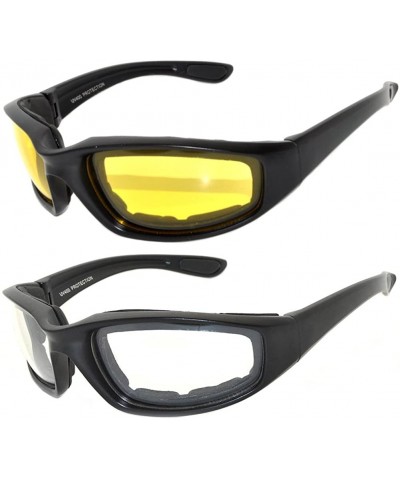 Sport Men Women Motorcycle Padded Black Glasses for Outdoor Activity Sport 1-2-3 Pack - 2_pairs-yellow_clear - C411UO5S2MB $2...