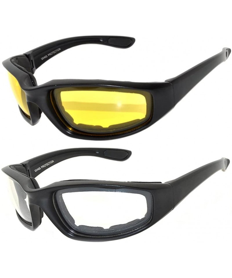 Sport Men Women Motorcycle Padded Black Glasses for Outdoor Activity Sport 1-2-3 Pack - 2_pairs-yellow_clear - C411UO5S2MB $1...