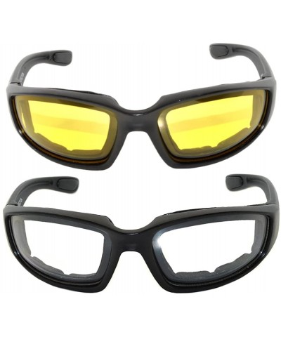 Sport Men Women Motorcycle Padded Black Glasses for Outdoor Activity Sport 1-2-3 Pack - 2_pairs-yellow_clear - C411UO5S2MB $1...