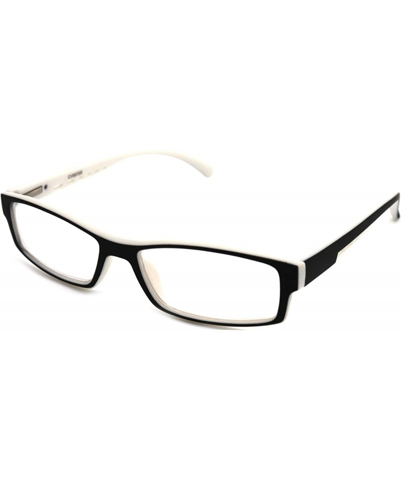 Rectangular Soft Matte Black w/ 2 Tone Reading Glasses Spring Hinge 0.74 Oz - R1 Matte Black Matte White - CM18WW85YHY $17.90
