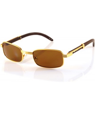 Rectangular Bold Nose Bridge Metal Wood Feel Rectangle Eyeglasses Sunglasses A158 A159 - Gold Brown Sd - CF18CRT589E $25.43