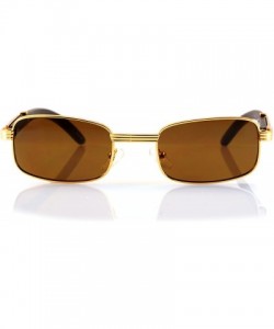 Rectangular Bold Nose Bridge Metal Wood Feel Rectangle Eyeglasses Sunglasses A158 A159 - Gold Brown Sd - CF18CRT589E $16.27