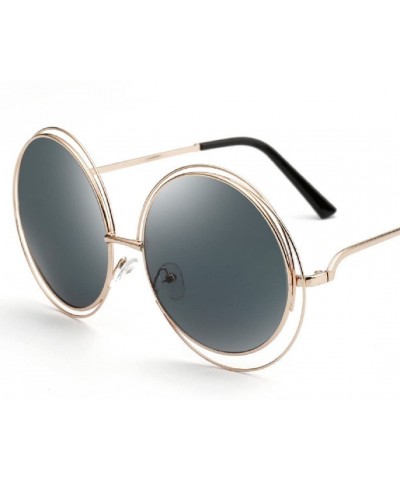 Oversized Round Mirrored Lenses Flat Metal Double Frame Sunglasses - 2a - CG182TEX9O4 $7.73