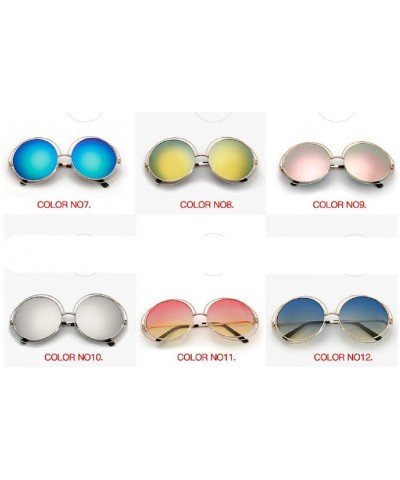 Oversized Round Mirrored Lenses Flat Metal Double Frame Sunglasses - 2a - CG182TEX9O4 $7.73