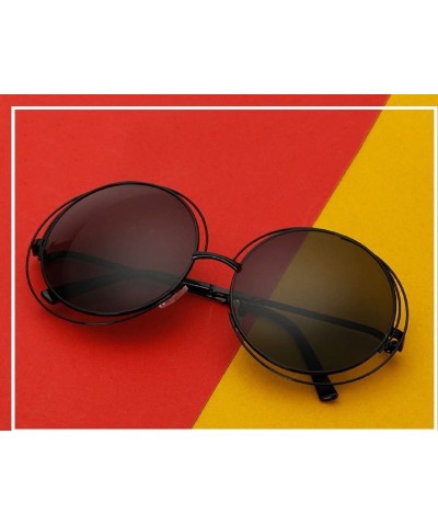 Oversized Round Mirrored Lenses Flat Metal Double Frame Sunglasses - 2a - CG182TEX9O4 $7.73