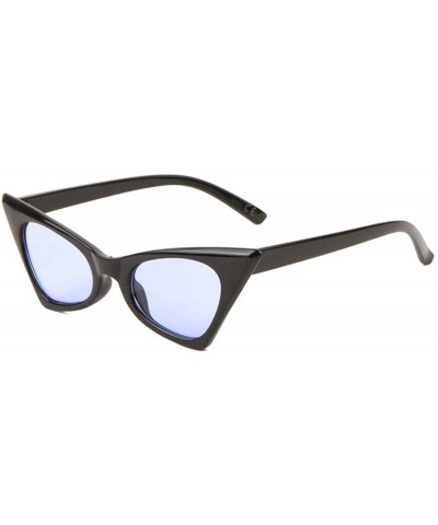 Cat Eye Black Retro Diagonal Top Sharp Cat Eye Color Lens Sunglasses - Blue - CK198E8AIGM $17.64