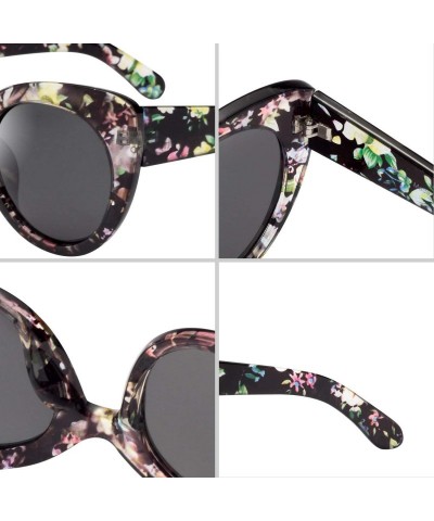 Cat Eye Women's Oversized Cateyes Polarized Plastic Colored Flower Sunglasses 80720 - Black-green - CH18KEAX8DG $18.44