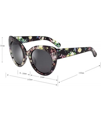 Cat Eye Women's Oversized Cateyes Polarized Plastic Colored Flower Sunglasses 80720 - Black-green - CH18KEAX8DG $18.44
