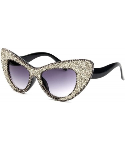 Cat Eye Women's Luxucy Cat Eye Rhinestone Sunglasses PC Frame Fashion UV400 Protection Glasses - Silver - CD195WHOU95 $14.27