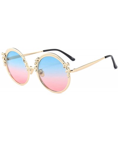 Oversized Steampunk Round Sunglasses Women Men Gold Frame Vintage Sun Glasses Ladies - Gold Bluepink - C718W39N7ZK $32.05