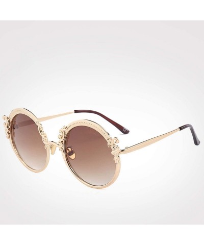 Oversized Steampunk Round Sunglasses Women Men Gold Frame Vintage Sun Glasses Ladies - Gold Bluepink - C718W39N7ZK $32.05