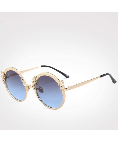 Oversized Steampunk Round Sunglasses Women Men Gold Frame Vintage Sun Glasses Ladies - Gold Bluepink - C718W39N7ZK $32.05