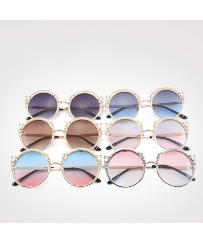 Oversized Steampunk Round Sunglasses Women Men Gold Frame Vintage Sun Glasses Ladies - Gold Bluepink - C718W39N7ZK $32.05