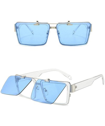 Oversized Blocking Eyeglasses Double Sunglasses Eyewear - Blue - C218XTTK3I7 $27.52