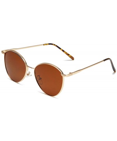 Round Retro Metal Small Frame Sunglasses UV UV400 56mm for Men Women - Brown - CM18THZGADG $9.15