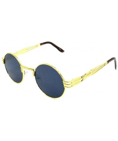 Round Round Classic Luxury Steampunk Sunglasses - Gold Metallic Frame W/ Brown Earpiece - C518RQ0QKN7 $24.05