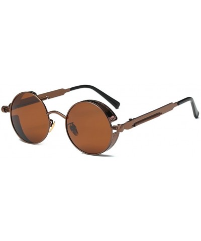 Round Men Women Retro Polarized Glasses Punk Round Metal UV400 Eyewear Sunglasses - Coffee + Brown - CH1884NAINN $11.66