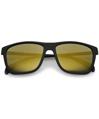 Square Fashion Culture Unisex Shady Soft Rubberized Square Mirror Lens Sunglasses - Black/Brown - CZ18DDD5W0Y $16.94