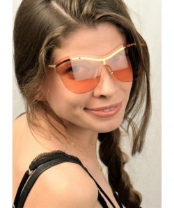 Round Oversized Rimless Sunglasses Clear Lens Womens Eyewear - Light Orange Lens - CH1802984LZ $7.35