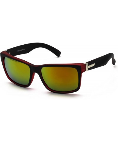 Square Large Matte Square Retro Sunglasses Black Red Blue Frame Color Mirror Lens - 2 Pair Red - CE18D9RKLL9 $16.98