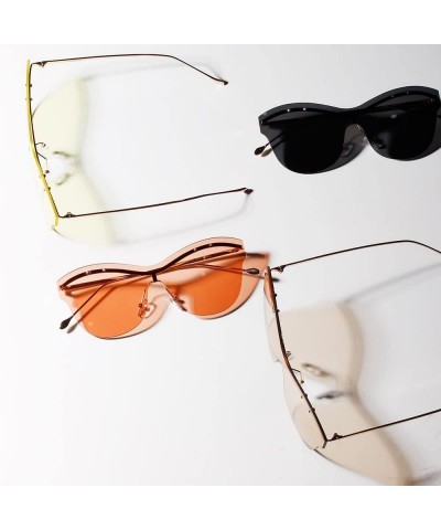 Round Oversized Rimless Sunglasses Clear Lens Womens Eyewear - Light Orange Lens - CH1802984LZ $7.35