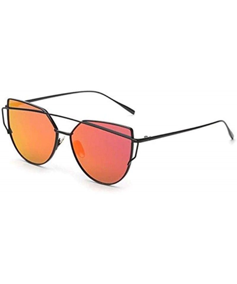 Cat Eye Women Fashion Twin-Beams Classic Metal Frame Mirror Cat Eye Sunglasses - Red - C918GWZLRX6 $8.83