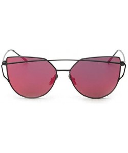 Cat Eye Women Fashion Twin-Beams Classic Metal Frame Mirror Cat Eye Sunglasses - Red - C918GWZLRX6 $8.83