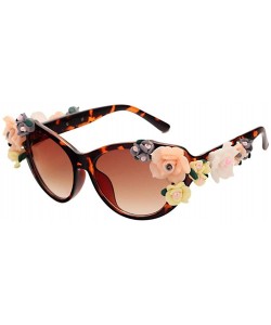 Goggle Women Girls Vintage 3D Floral Sunglasses UV 400 Mirrored Flat Lenses Eyeglasses - Brown - CX18RGWWZC2 $12.21
