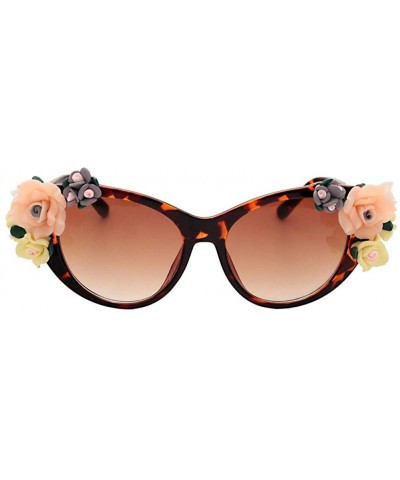 Goggle Women Girls Vintage 3D Floral Sunglasses UV 400 Mirrored Flat Lenses Eyeglasses - Brown - CX18RGWWZC2 $12.21