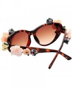 Goggle Women Girls Vintage 3D Floral Sunglasses UV 400 Mirrored Flat Lenses Eyeglasses - Brown - CX18RGWWZC2 $12.21