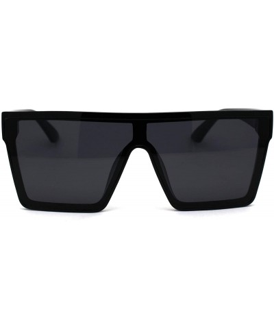 Shield Womens Flat Top Shield Mafia Boyfriend Sunglasses - All Black - CI196WTANEN $24.62