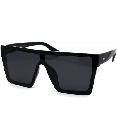 Shield Womens Flat Top Shield Mafia Boyfriend Sunglasses - All Black - CI196WTANEN $13.26