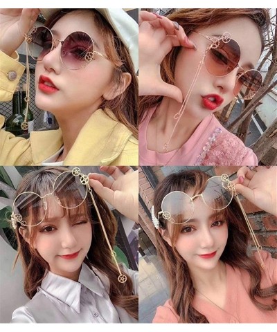 Round Trendy Round Sunglasses Women Metal Frame with Gear and Chain Shades UV Protection - C1 - CJ190OK5M0H $13.41