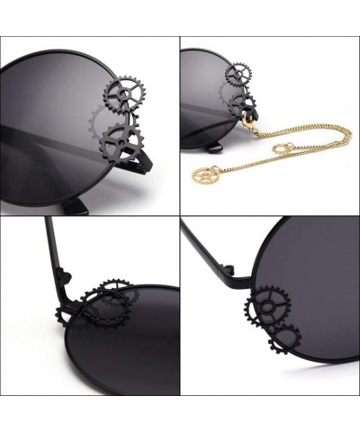 Round Trendy Round Sunglasses Women Metal Frame with Gear and Chain Shades UV Protection - C1 - CJ190OK5M0H $13.41