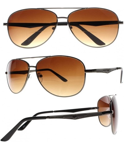 Aviator Retro Vintage Mens Aviator Bifocal Sun Reading Glasses Tinted UV400 Sunglasses - Black Frame+brown Lens - CI18EQGWIIN...