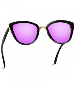 Round Womens Cat Eye Mirrored Reflective Lenses Oversized Cateyes Sunglasses - Black Frame / Purple Mirror Lens - C212GXRHF3F...