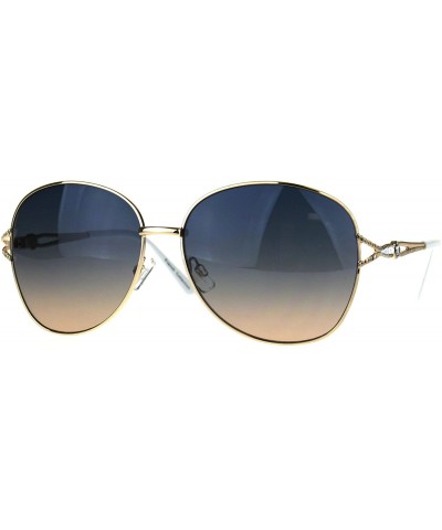 Oversized Womens Rhinestone Jewel Bling Diva Metal Butterfly Sunglasses - Gold Blue Peach - CL187AZIINO $26.94