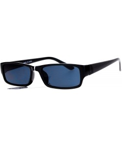 Rectangular Small Rectangular Sunglasses Unisex Plastic Frame Spring Hinge Black UV 400 - Black - C11884Z0OUO $8.09