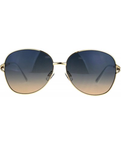 Oversized Womens Rhinestone Jewel Bling Diva Metal Butterfly Sunglasses - Gold Blue Peach - CL187AZIINO $15.03