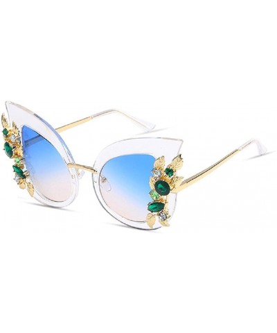 Oversized Luxury Sunglasses Women Inlaid Rhinestone Retro Sun Glasses - 8 - C8185ETR8E4 $10.66