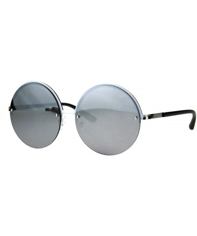 Round Womens Fashion Sunglasses Trending Half Rim Round Circle Frame UV 400 - Silver (Silver Mirror) - CZ186LMSZY9 $23.58