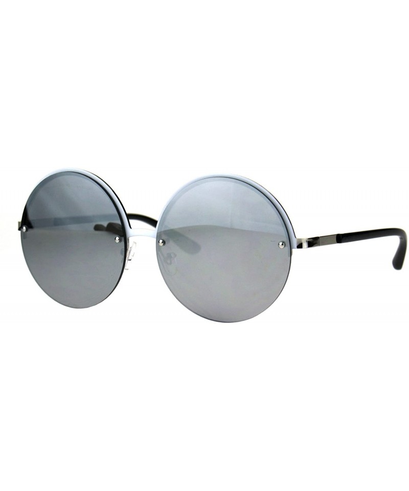 Round Womens Fashion Sunglasses Trending Half Rim Round Circle Frame UV 400 - Silver (Silver Mirror) - CZ186LMSZY9 $8.04